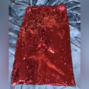 Alice + Olivia Red Sequin Pencil Skirt